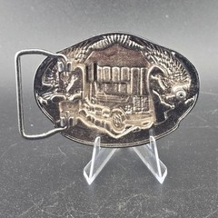 American York Trucker Belt Buckle Semi Truck Pewter Eagle Flag 3.25&Prime; x2.25&Prime;