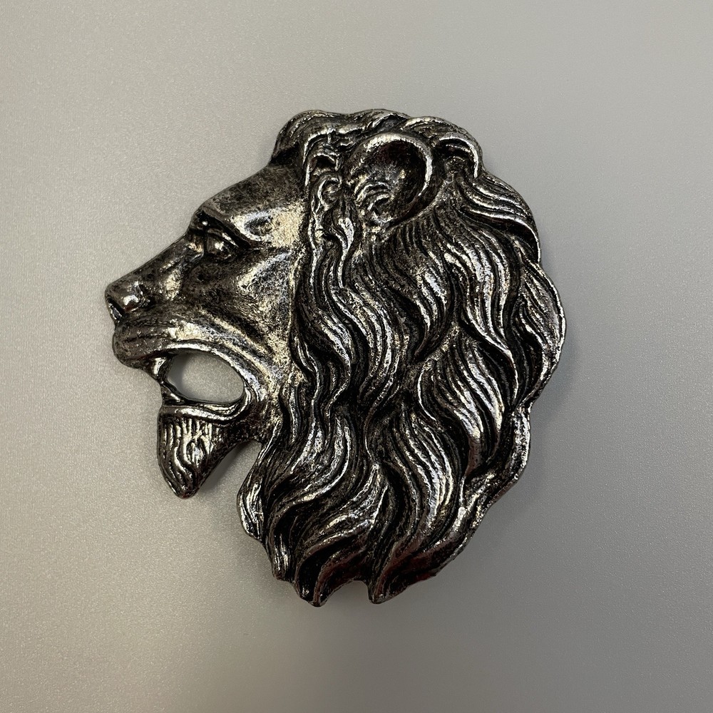 Vintage Silver Tone Gothic Medieval LARP Buckle for Belt Lion Head Roaring Gift