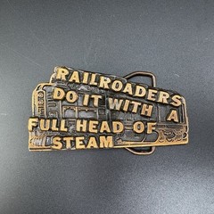 Vtg Solid Brass Locomotive Train Belt Buckle Novelty Funny Railroad Gold-tone