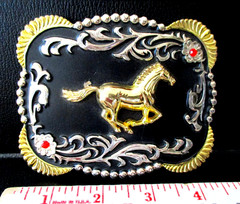 Horse Silver & Gold Colored Western Style Belt Buckle Large 4.5&Prime; Collectible