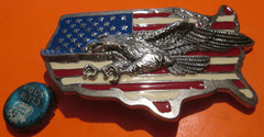 Pewter Belt Buckle Patriotic US Flag Map and Eagle