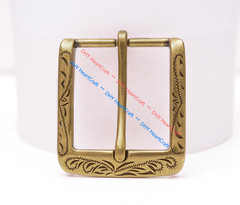Retro Flower Carved Antique Brass Prong Pin Buckle Men Leather Belt Buckle 40mm