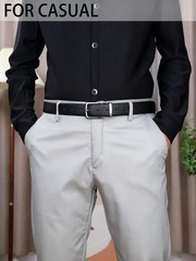 Men&rsquo;s Genuine Leather Dress Belt, 32&Prime;-34&Prime; Waist Adjustable, Silver-black068