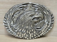 Vintage E&J Belt Buckle Silver Tone 3.25&Prime; Engraved Eagle Wildlife Western