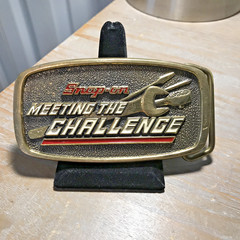Vintage BTS Snap-on Tools Meeting The Challenge Solid Brass Belt Buckle (B43)