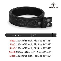 TRIWORKS Western Belt Strap for Men without Buckle Fit Size 34&Prime;-37&Prime;, A-black