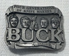 Buck Knives Belt Buckle Four Generations Of Knife Makers Pewter Smoky MT. Knife