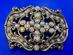 Victorian Style Multi-Color Rhinestone Jeweled See-Trough Ladies Belt Buckle