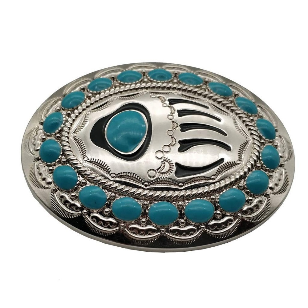 Xwest Native American Turquoise Bear Claw Belt Buckle 1.5inch,