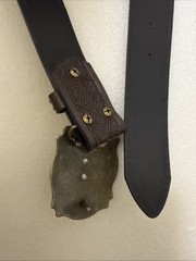 Men’s Size 33&Prime;-38&Prime; Brown Embossed Western Belt W/ Longhorn Buckle, Studded Edge