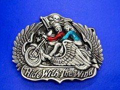 Ride With The Wind Wings Skull Flag Motorcycle Bikers Riders Cutout Belt Buckle