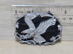 Vintage Men&rsquo;s Silver Black 3&Prime; 3D Eagle Diamond Cut Belt Buckle Metal Alloy USA
