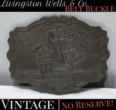 ✨VINTAGE✨Livingston Wells & Co. Foreign & Domestic Gold Dealers BELT BUCKLE Ship