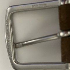Banana Republic Tan Blue Striped Suede & Canvas Sold Brass Buckle Belt Small