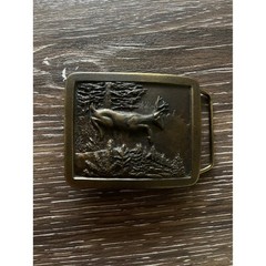Jumping Running Deer Brass Metal Belt Buckle Indiana Metal Craft 1977 VINTAGE