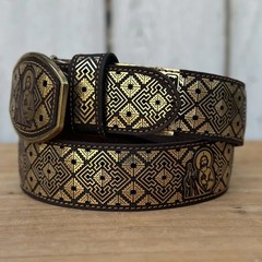 Genuine Laser Cut Leather San Judas Western Belt with Removable Buckle – Gold