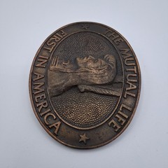 Vintage The Mutual Life First in America Insurance Advertising Metal Belt Buckle
