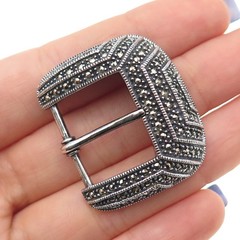 JUDITH JACK 925 Sterling Silver Vintage Real Marcasite Oxidized Belt Buckle