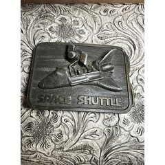 Vintage 1980s Space Shuttle Belt Buckle Bergamot Brass Works MCM LXXX NASA