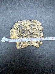 Vintage Native American Indian Chief Brass Tone Belt Buckle