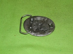 VTG NEW OEM NRA/ILA 1980S POLISHED PEWTER W/MULTI COLOR LETTERING/FLAG BUCKLE