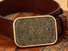 Gold Aztec Mayan calendar medallion mens women&rsquo;s belt buckle silver available