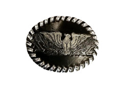 EAGLE Leather BELT BUCKLE Sm. BLACK w/ SILVER Edge LACING Handmade Western/Biker
