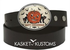 Jack-O-Lantern Belt Buckle – Vintage Halloween Art Handmade Oval Buckle – 808