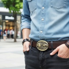 Men Women Dark Gold Metal Fashion Belt Buckle Native Buffalo Bull 5 Cents Coin