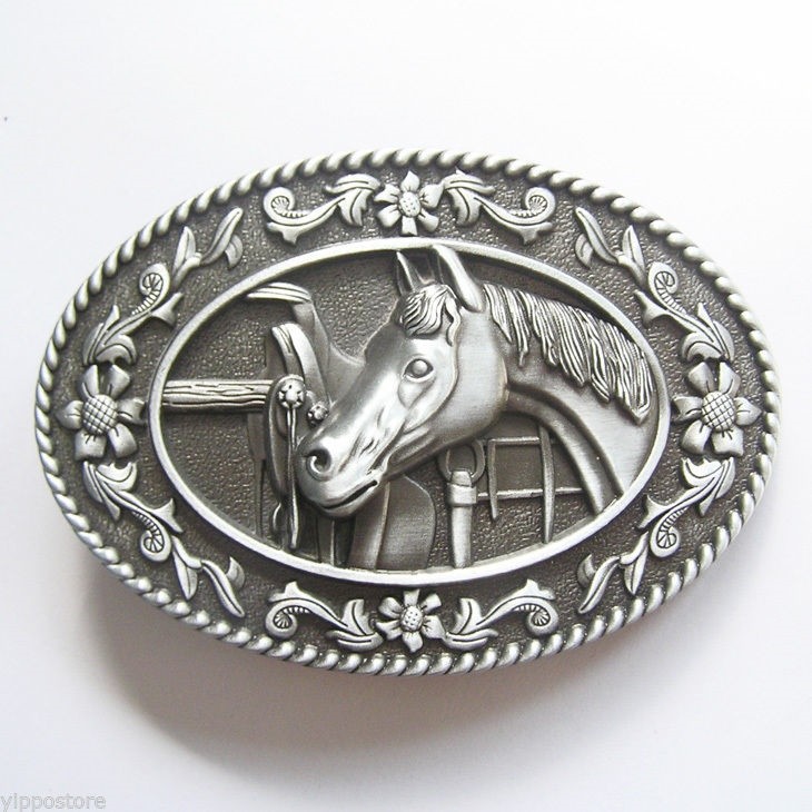 Western Horse and Saddle Cowboy Rodeo Metal Belt Buckle