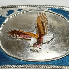 Vintage Flying Eagle Belt Buckle Blue Silver Tone 3.54&Prime; Western Patriotic