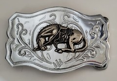 Vintage Chrome Belt Buckle with Applied Bronze Bucking Bronco Horse Clean READ