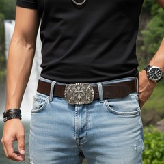 Men Women Belt Buckle Rusty Silver Metal Western Cross Religious Premium Quality