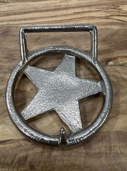 VTG Silver Tone Metal & Enamel Patriotic Flag Star Red White Blue Belt Buckle