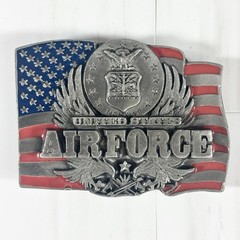 Vintage USA United States Air Force Military Belt Buckle 1.75” Flag Eagle Pewter