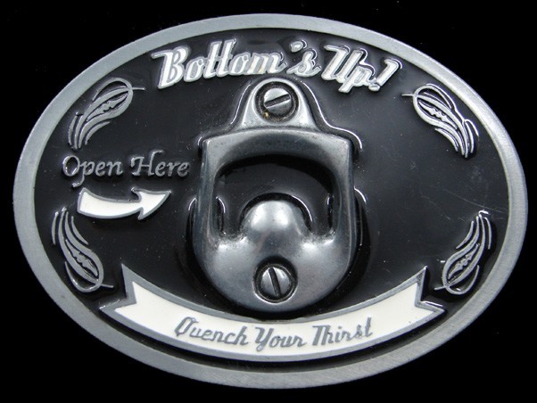 SA09140 REALLY NICE **BOTTOM&rsquo;S UP** BOTTLE OPENER FUNNY BOOZE BELT BUCKLE