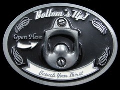 SA09140 REALLY NICE **BOTTOM&rsquo;S UP** BOTTLE OPENER FUNNY BOOZE BELT BUCKLE
