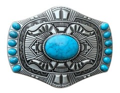 Western Belt Buckle for Men Vintage Style Cowboy Rodeo Wear Turquoise Bohemia