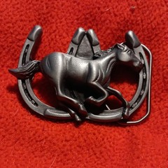 Men&rsquo;s Metal Western Horse & Horseshoe Belt Buckle Antique Finish Gray Fits 1.5in