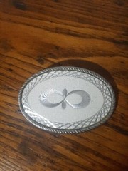 Belt Buckle Silver Metal with White Design Good Condition