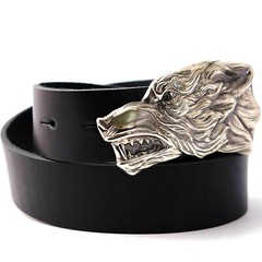German silver belt buckle Grey Wolf, Handmade wolf head german silver buckle