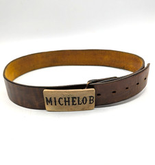 vintage 1970s leather belt & buckle MICHELOB beer SOLID BRASS cowboy WESTERN