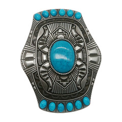 Men Women Silver Metal Belt Buckle Southwestern Ethnic Bold Turquoise Blue Color