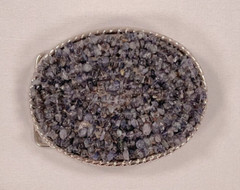 Handmade Oval Silver-Tone Belt Buckle with Iolite Gemstone Bead Inlay – Western