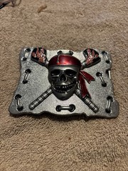 Raised Pirate Skull in Red Bandana Swords Gothic Punk Biker Vibe Belt Buckle