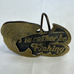 WOW Vintage 1978 I&rsquo;d Rather Be Fishing Trout Salmon Fisherman Belt Buckle RARE