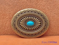 Vintage Brass Southeast Indian Tribal Flower Turquoise Leather Belt Buckle Huge