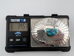Vintage Navajo Sterling Silver Turquoise Buckle Signed Tim Guerro
