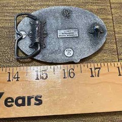 Vintage 1977 3D top water jumping Bass Pewter Gray Bergamot X-144 Belt Buckle