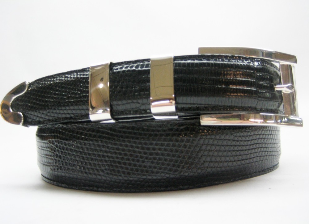Sterling silver buckle 2 loops and tip set 41 g w/Genuine Lizard-1-1/4 to 1&Prime;belt